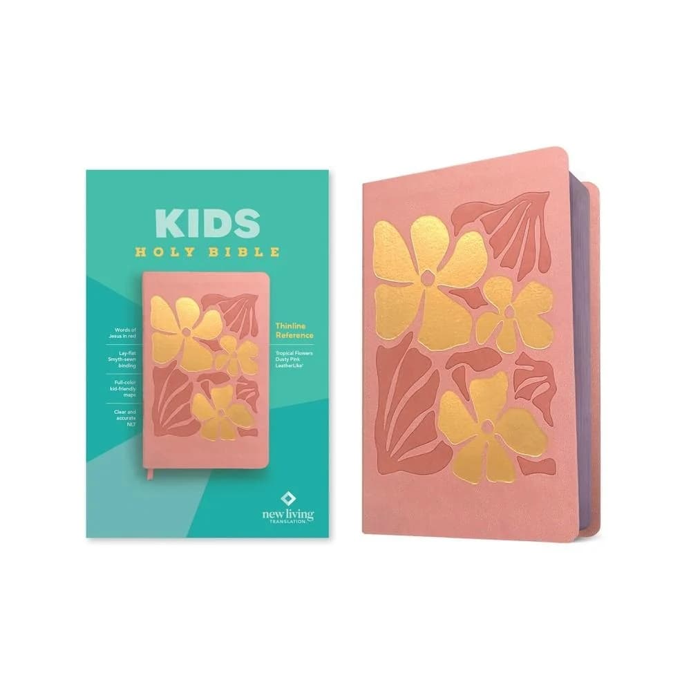 NLT Kids Bible, Thinline Reference Edition (LeatherLike, Tropical Flowers Dusty Pink, Red Letter) - (Leather Bound)