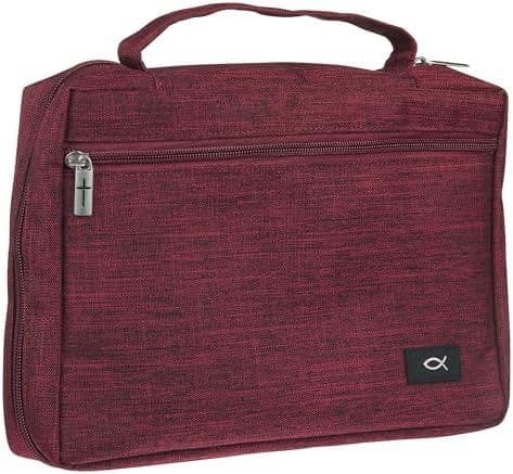 Christian Art Gifts Polyester Value Bible Cover for Men & Women w/Jesus Fish Patch, Burgundy